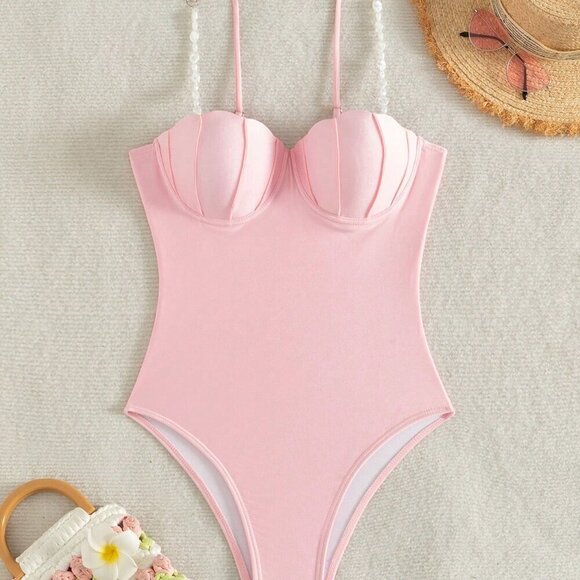 Baby Pink Cute Women's One-Piece One-Piece Swim Suit - Picture 8 of 8